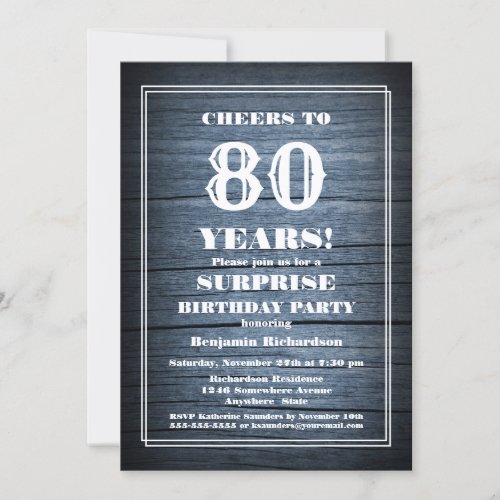 Rustic Wood Surprise 80th Birthday Party Invitation