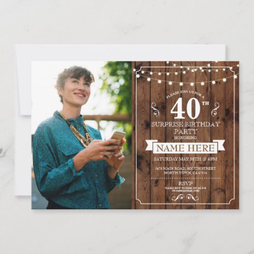 Rustic Wood Surprise Birthday Party 21st 30th 40th Invitation