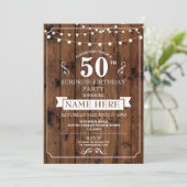Rustic Wood Surprise Birthday Party 50th Invite (Standing Front)