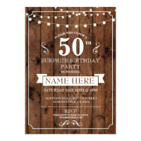Rustic Wood Surprise Birthday Party 50th Invite
