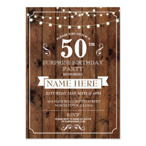 Rustic Wood Surprise Birthday Party 50th Invite
