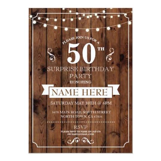 rustic wood surprise birthday party 50th invite zazzle com
