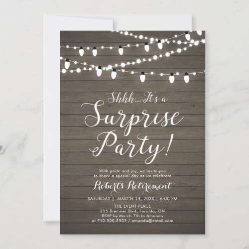 Rustic Wood Surprise Retirement Party Invitation