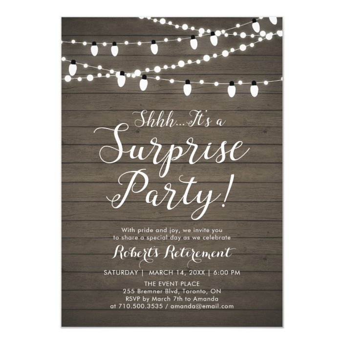 Rustic Wood Surprise Retirement Party Invitation Zazzle Rustic Wood Surprise Retirement Party