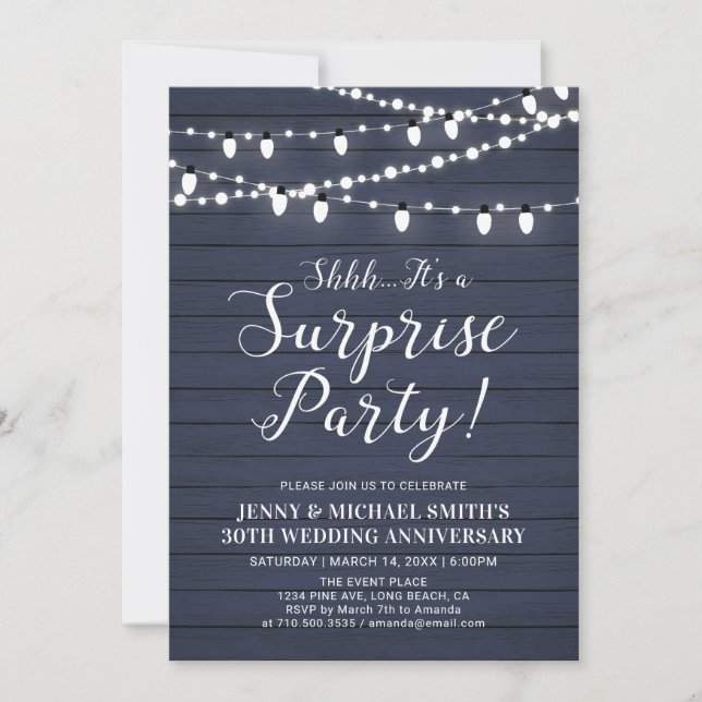 Rustic Wood Surprise Wedding Anniversary Party Inv Invitation (Front)