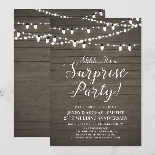 Rustic Wood Surprise Wedding Anniversary Party Invitation (Front/Back)