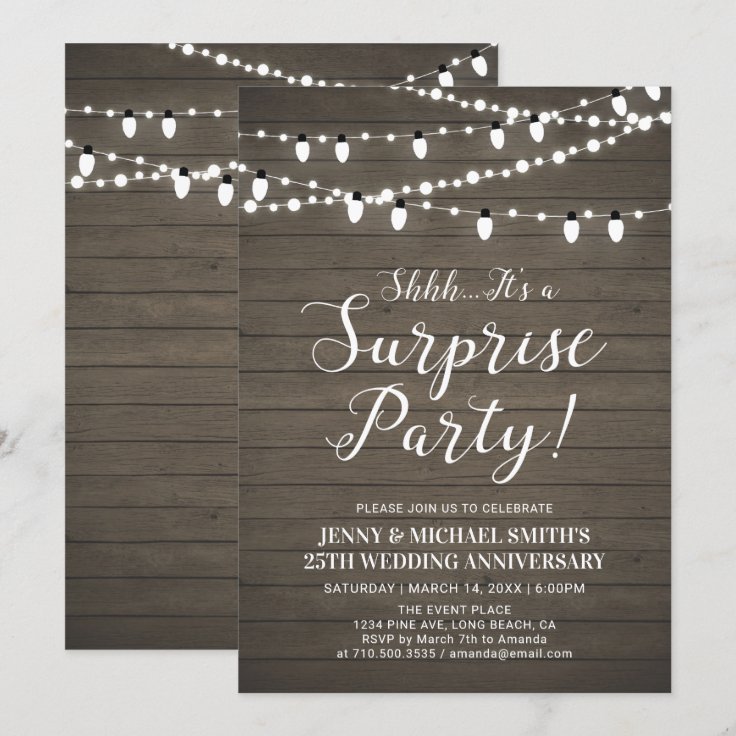 Rustic Wood Surprise Wedding Anniversary Party Invitation Zazzle