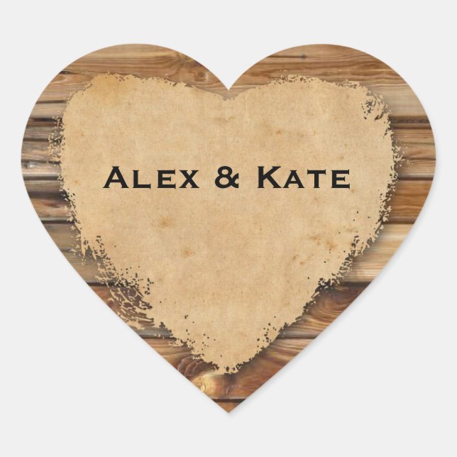 Rustic Wood Tattered Heart Wedding Favor Seals (Front)