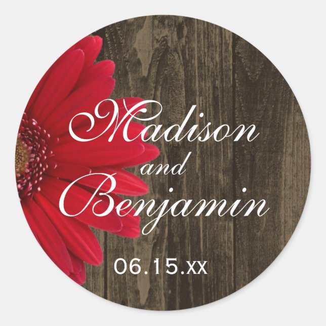 Rustic Wood Teal Daisy Wedding Favor Stickers (Front)