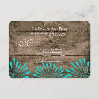 Rustic Wood Teal Flowers Wedding Rsvp Cards by RusticCountryWedding at Zazzle