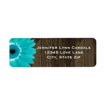 Rustic Wood Teal Gerber Daisy Address Labels by RusticCountryWedding at Zazzle