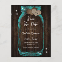 Rustic Wood Teal Mason Jar Wedding Save The Date