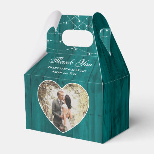 Rustic Wood Teal Wedding Photo Favor Boxes