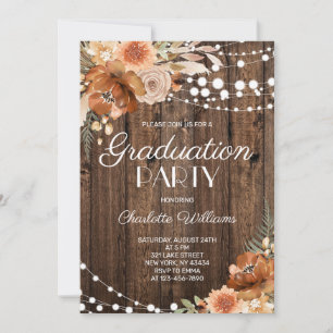 Rustic Wood Terracotta Floral Graduation Party Invitation