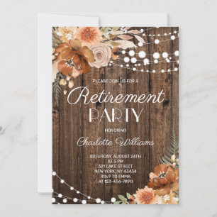 Rustic Wood Terracotta Floral Retirement Party Invitation