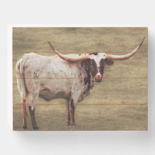 Rustic Wood Texas Longhorn Cow Wooden Box Sign