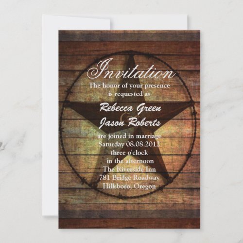 rustic wood texas star western wedding invitation