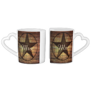 rustic wood texas star western wedding mr and mrs coffee mug set