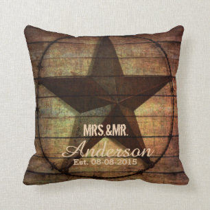 rustic wood texas star western wedding mr and mrs throw pillow
