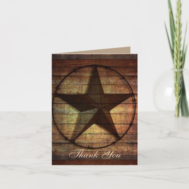rustic wood texas star western wedding thank you (Front)