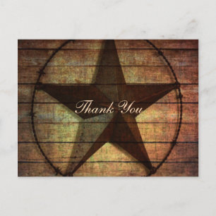rustic wood texas star western wedding thank you postcard