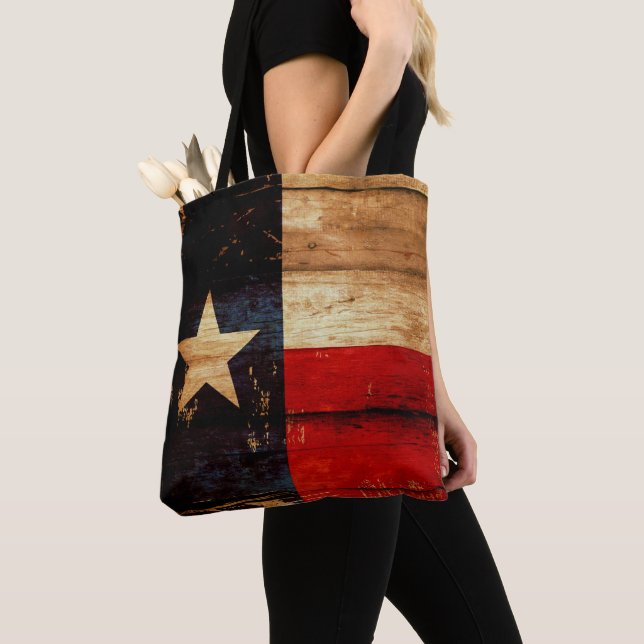 Rustic Wood Texas State Flag Grunge Look Tote Bag (Close Up)