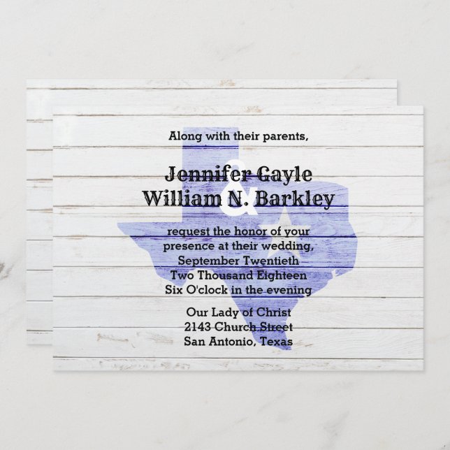 Rustic Wood Texas State Wedding Invitation 2 (Front/Back)