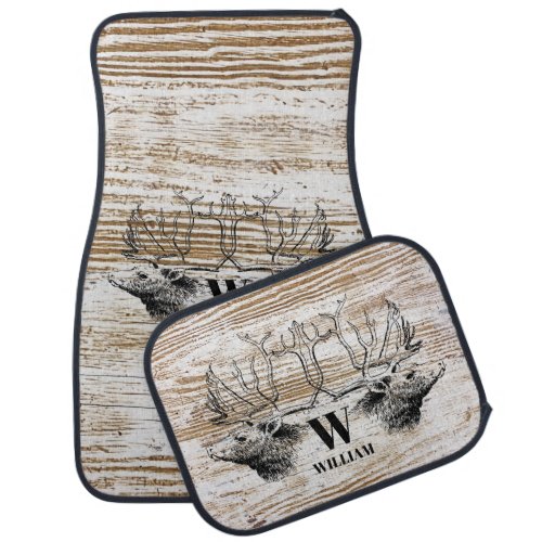 Rustic Wood Texture Deer Woodland Monogram Car Floor Mat