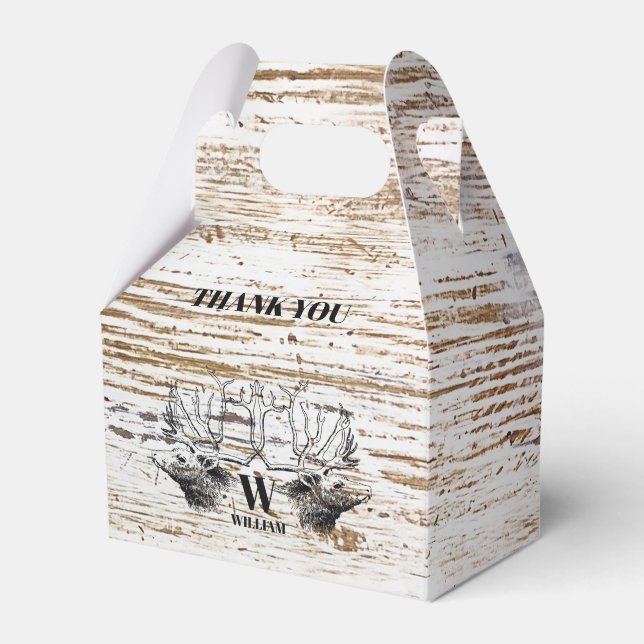 Rustic Wood Texture Deer Woodland Monogram  Favor Boxes (Front Side)