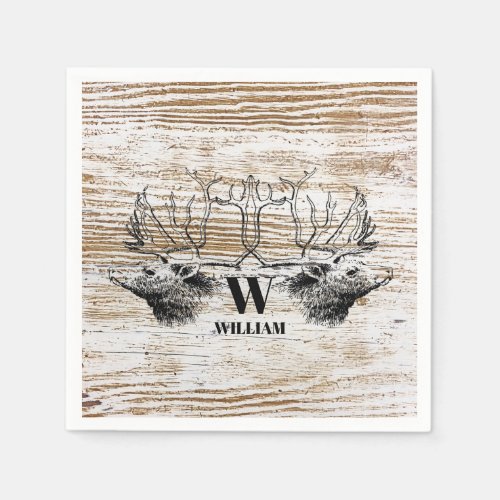 Rustic Wood Texture Deer Woodland Monogram Napkins