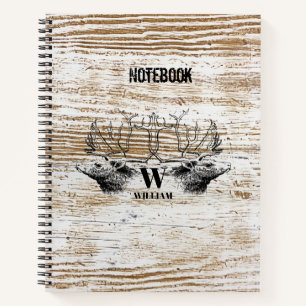 Rustic Wood Texture Deer Woodland Monogram  Notebook