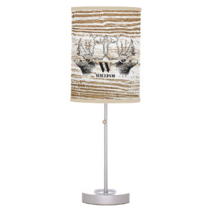 Rustic Wood Texture Deer Woodland Monogram Table Lamp