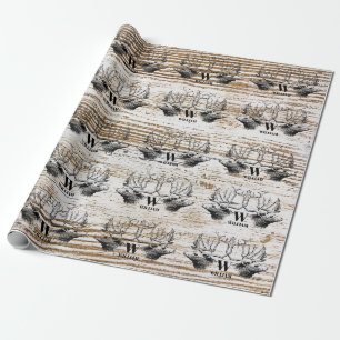 Rustic Wood Texture Deer Woodland Monogram Wrapping Paper
