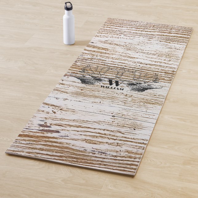 Rustic Wood Texture Deer Woodland Monogram Yoga Mat (In Situ)