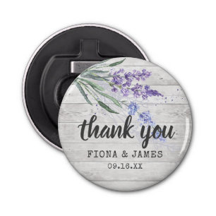 Rustic Wood Texture Lavender Wedding Thank You Bottle Opener