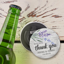 Rustic Wood Texture Lavender Wedding Thank You Bottle Opener