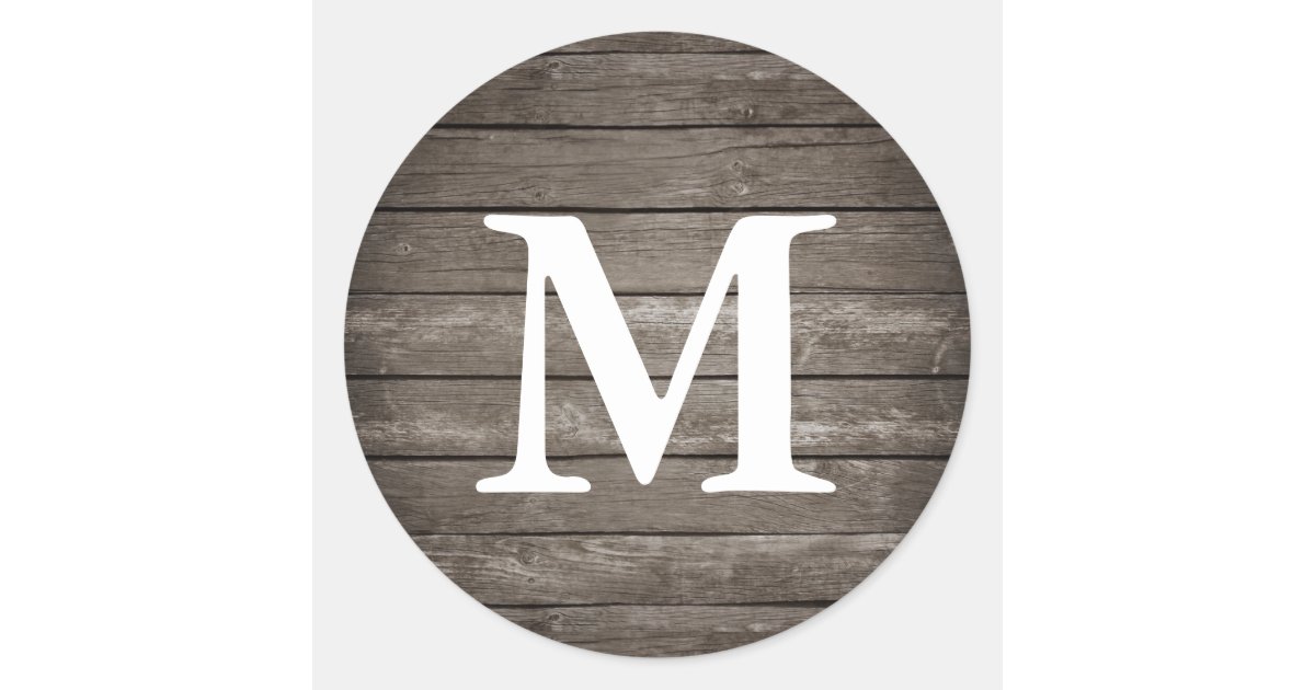 Rustic Wood Texture Monogram Classic Round Sticker | Zazzle