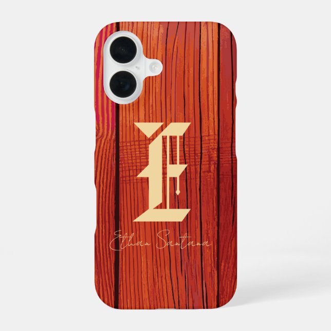 Rustic Wood Texture Monogram iPhone Case (Back)