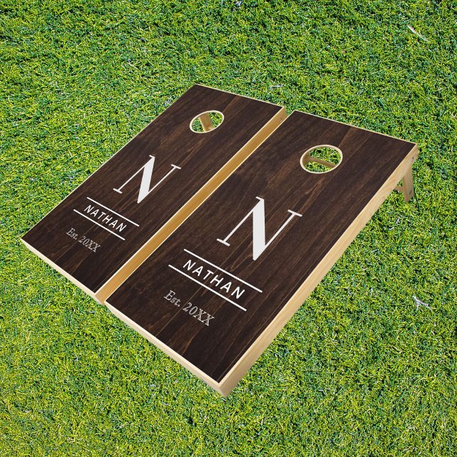 Rustic Wood Texture  Personalized Wedding Monogram Cornhole Set (Creator Uploaded)