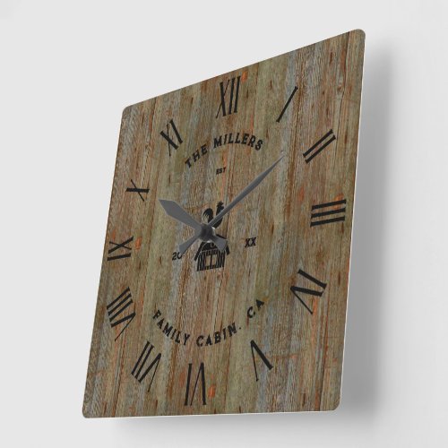 Rustic Wood Texture Roman Numerals Farm House Square Wall Clock