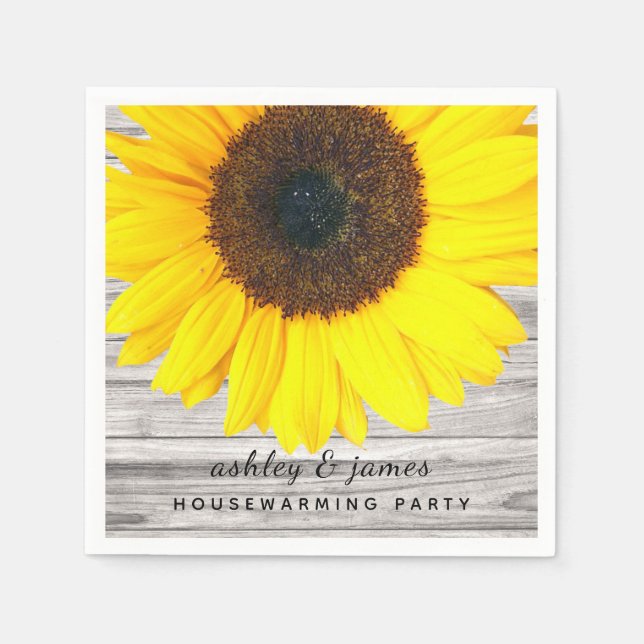 Rustic Wood Texture Sunflower Party Paper Napkins (Front)