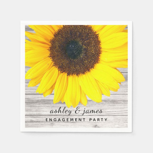 Rustic Wood Texture Sunflower Party Paper Napkins (Front)