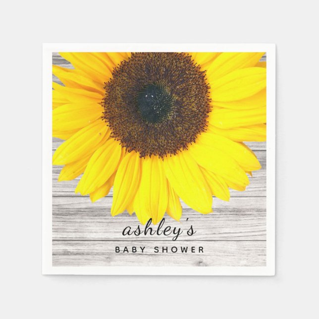 Rustic Wood Texture Sunflower Party Paper Napkins (Front)