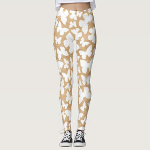 Rustic Wood Texture with Butterfly Pattern Leggings