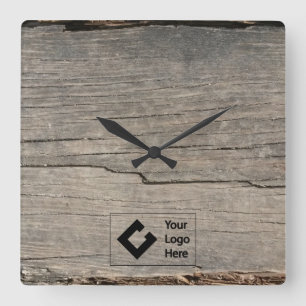 Rustic Wood Texture with Logo Square Wall Clock