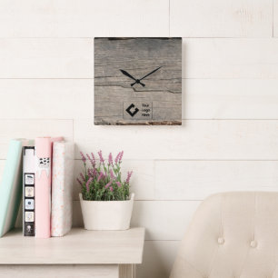Rustic Wood Texture with Logo Square Wall Clock