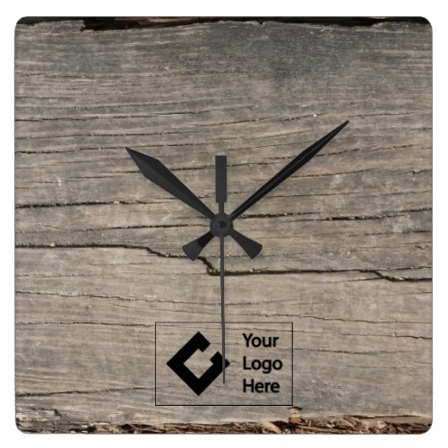 Rustic Wood Texture with Logo Square Wall Clocks