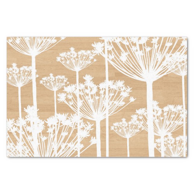 Rustic Wood Texture with White Dandelion Pattern Tissue Paper (Front)