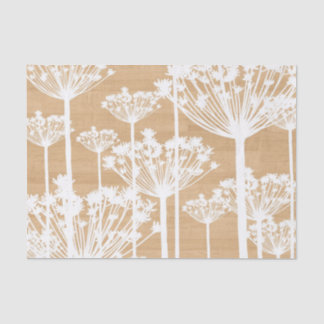 Rustic Wood Texture with White Dandelion Pattern Tissue Paper