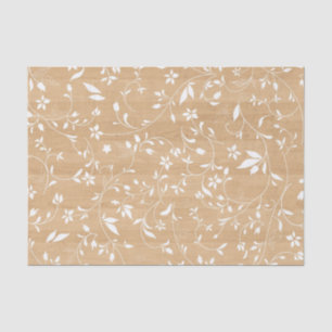 Rustic Wood Texture with White Foliage Pattern Tissue Paper